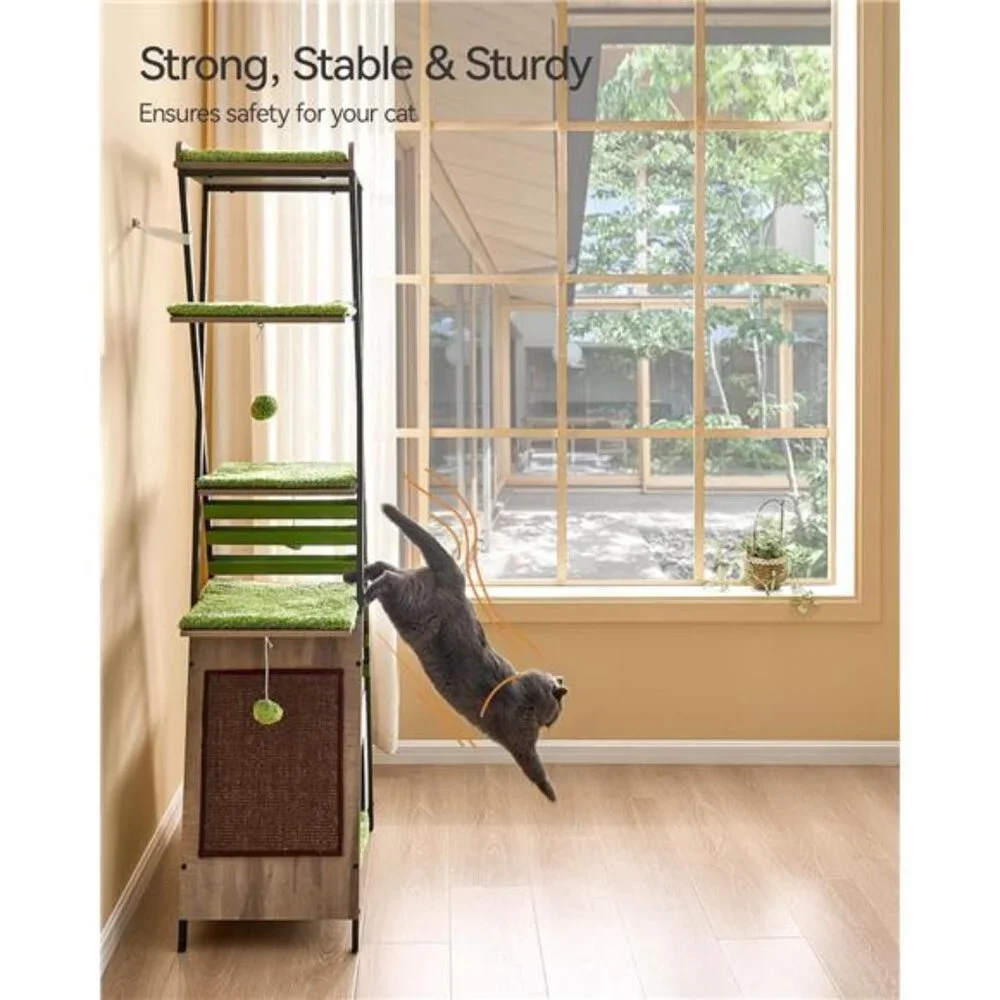 Cat Tree Modern Cat Tower Multi-Level Cat Condo with Cavesable Pads, 72.4